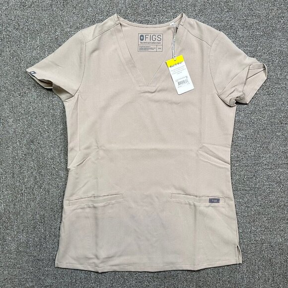 FIGS NWT Casma Three Pocket Medical Nursing Scrubs Top Beige Boulder Size XXS - Picture 1 of 6